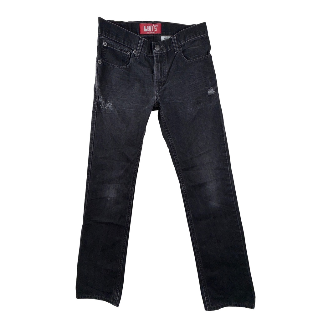 Levis 511 Skinny Jeans Boys 16 Regular 28x28 Faded Black Distressed Denim